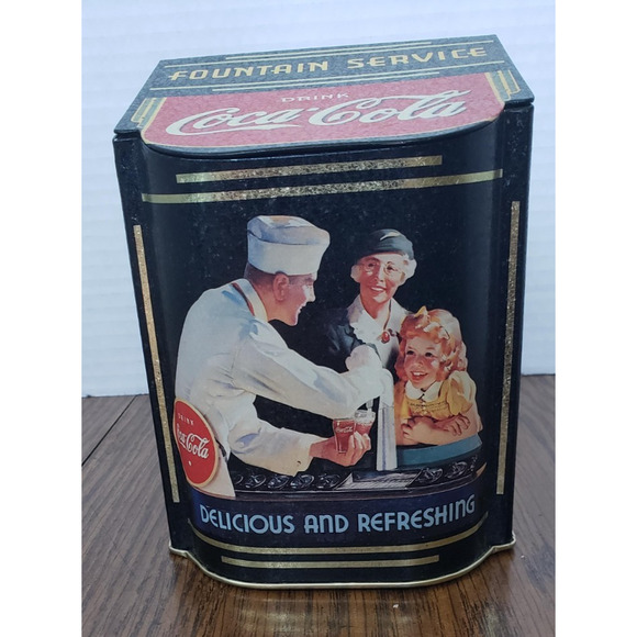 1995 Vintage Coca-Cola Soda Jerk Black and Red Hinged Tin - Picture 1 of 8